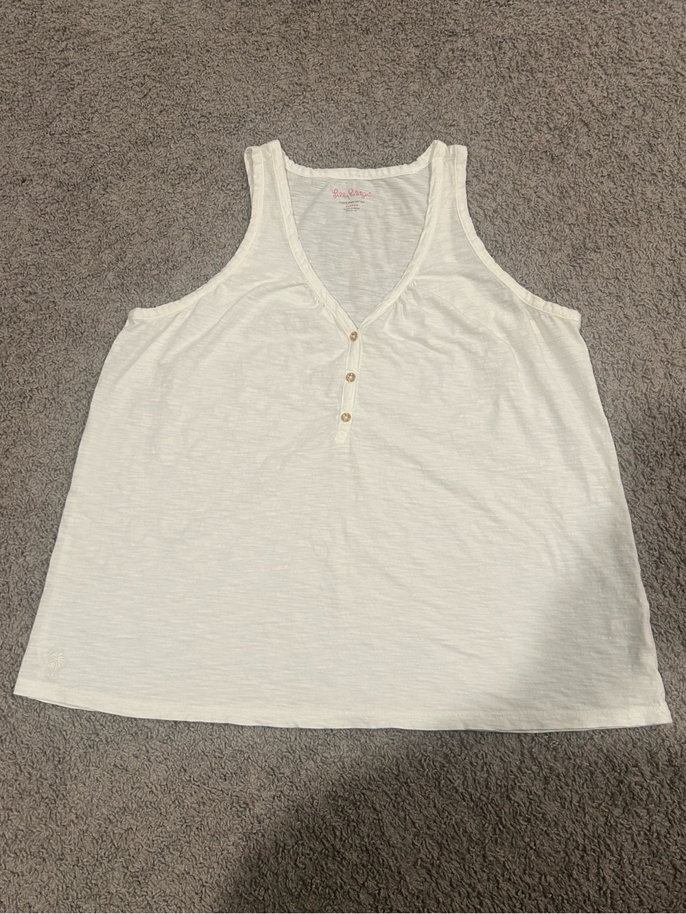 Lilly Pulitzer White V‑Neck Henley Tank Top size XL